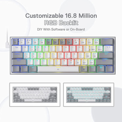 Redragon Fizz K617 - 60% Wired Mechanical Keyboard White And Grey (Red Switches)