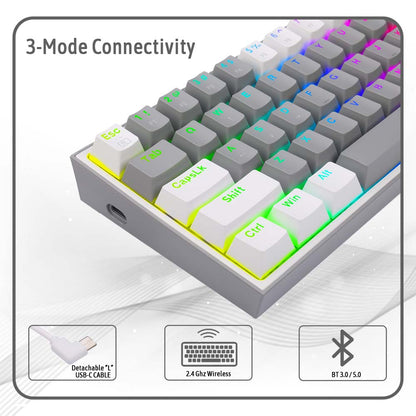 Redragon Fizz Pro K616 - 60% Wired+2.4ghz+Bt Mechanical Keyboard Grey and White (Red Switch)