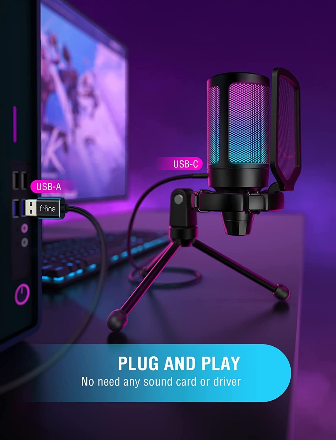 Fifine Ampligame - A6V USB Gaming Microphone (Black)