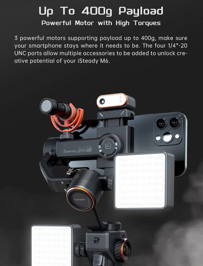 Hohem M6 Kit - 3 Axis Mobile Gimbal with OLED Display and Magnetic Fill Light with AI Vision Sensor