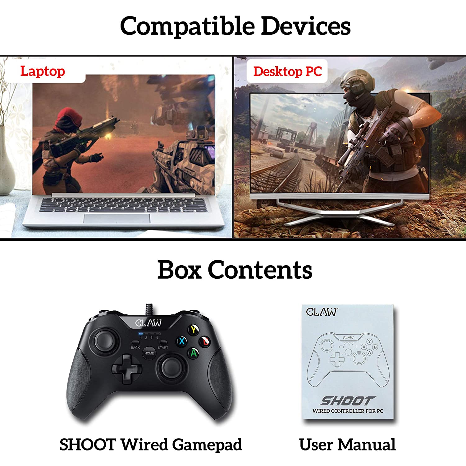 Refurbished CLAW Shoot Wired Gamepad for PC only