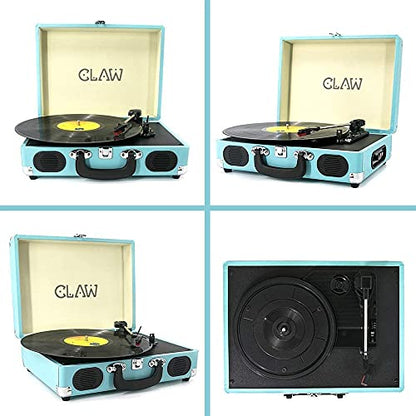 Refurbished CLAW Stag Portable - Turntable with Built-in Stereo Speakers (Blue)