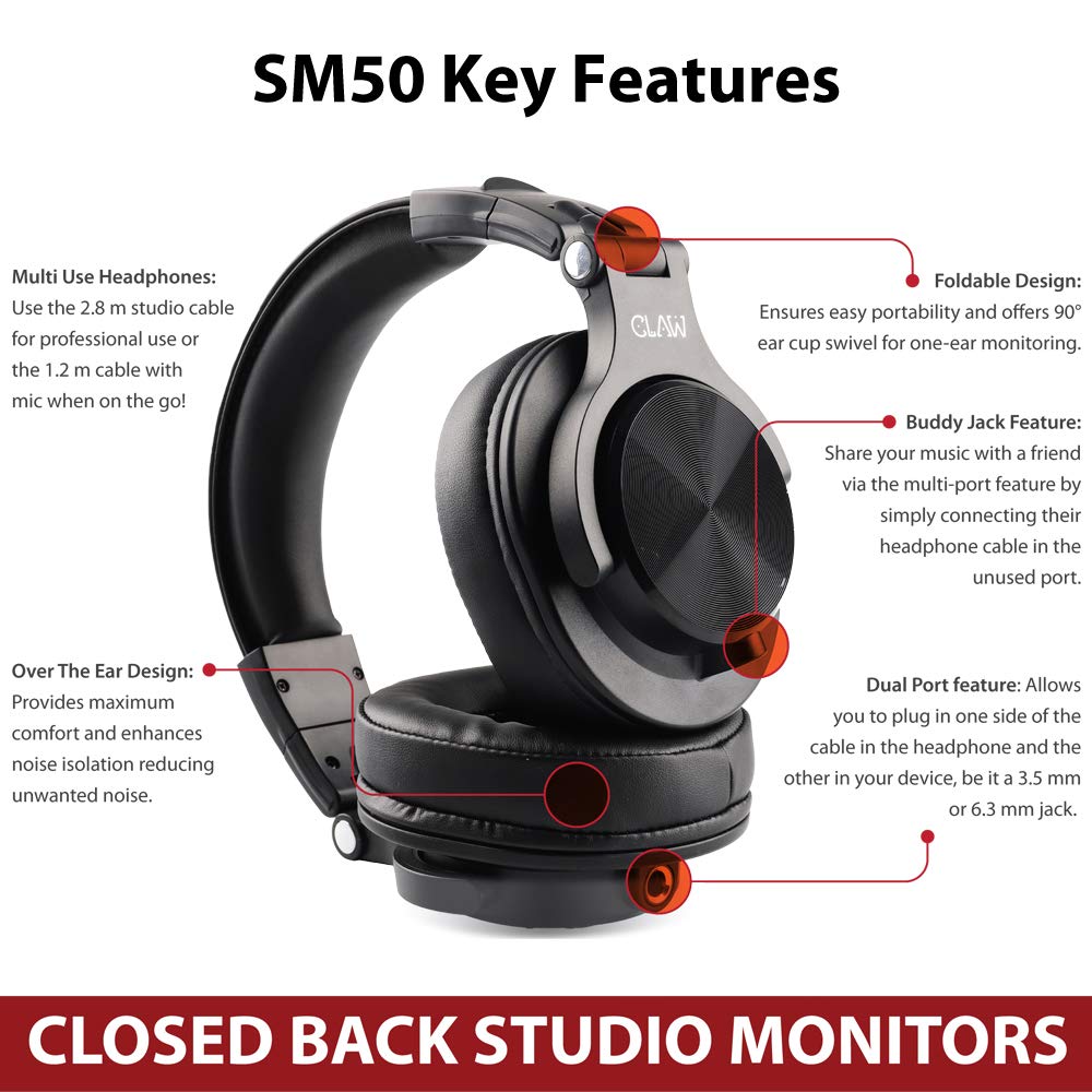 CLAW SM50 - Studio Monitoring Wired Headphone (Black) (Use Code ORIGIN10 to Get 10% DIscount)