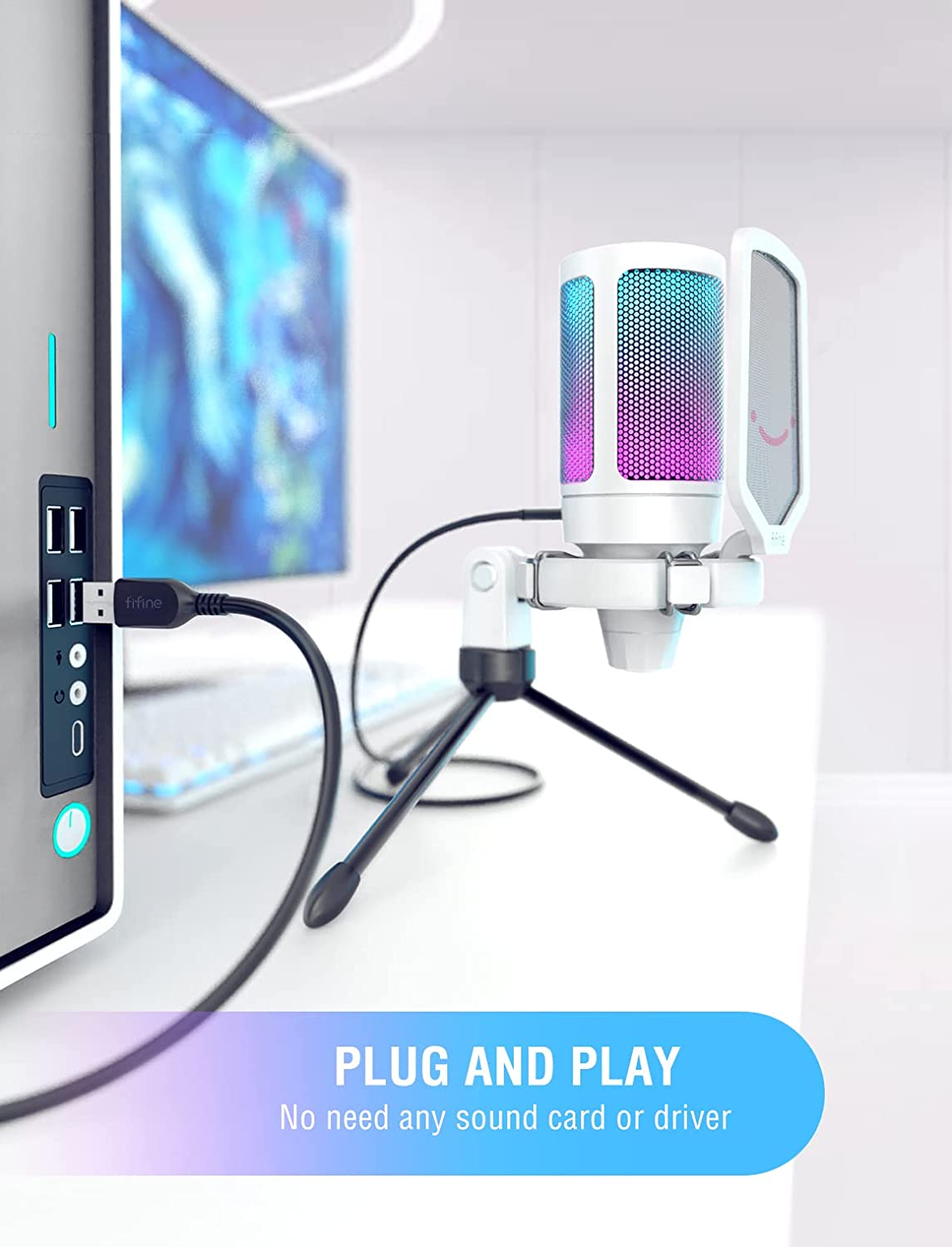 Fifine Ampligame - A6V USB Gaming Microphone (White)