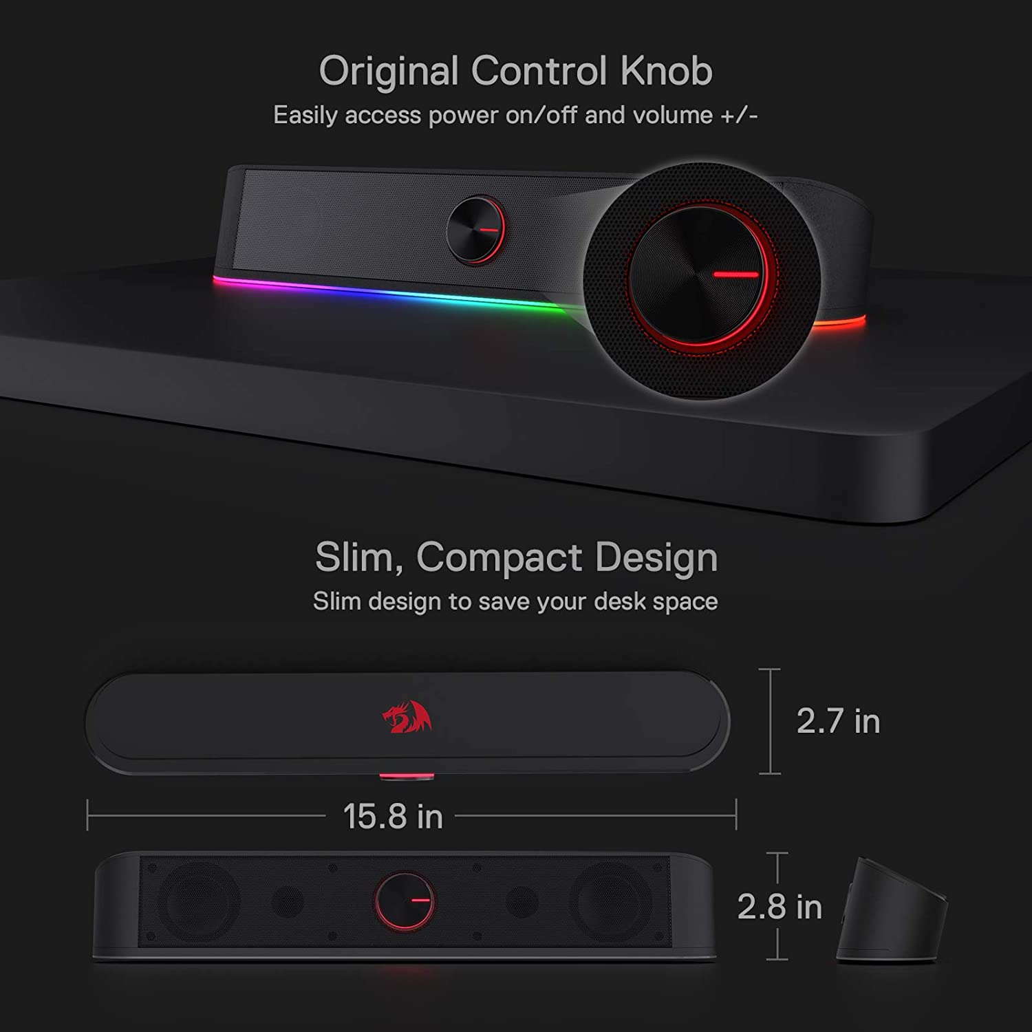 Redragon Adiemus GS560 - RGB 2.0 Channel USB Wired Soundbar