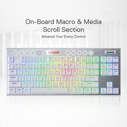 Redragon Horus K621 PRO TKL Wired+2.4Ghz+BT Mechanical Keyboard White (Red Switch)