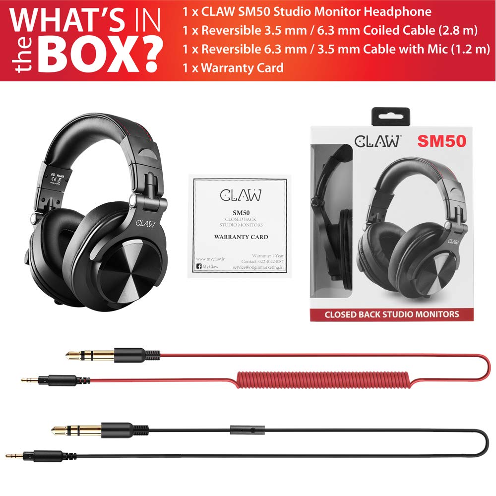 CLAW SM50 - Studio Monitoring Wired Headphone (Black) (Use Code ORIGIN10 to Get 10% DIscount)