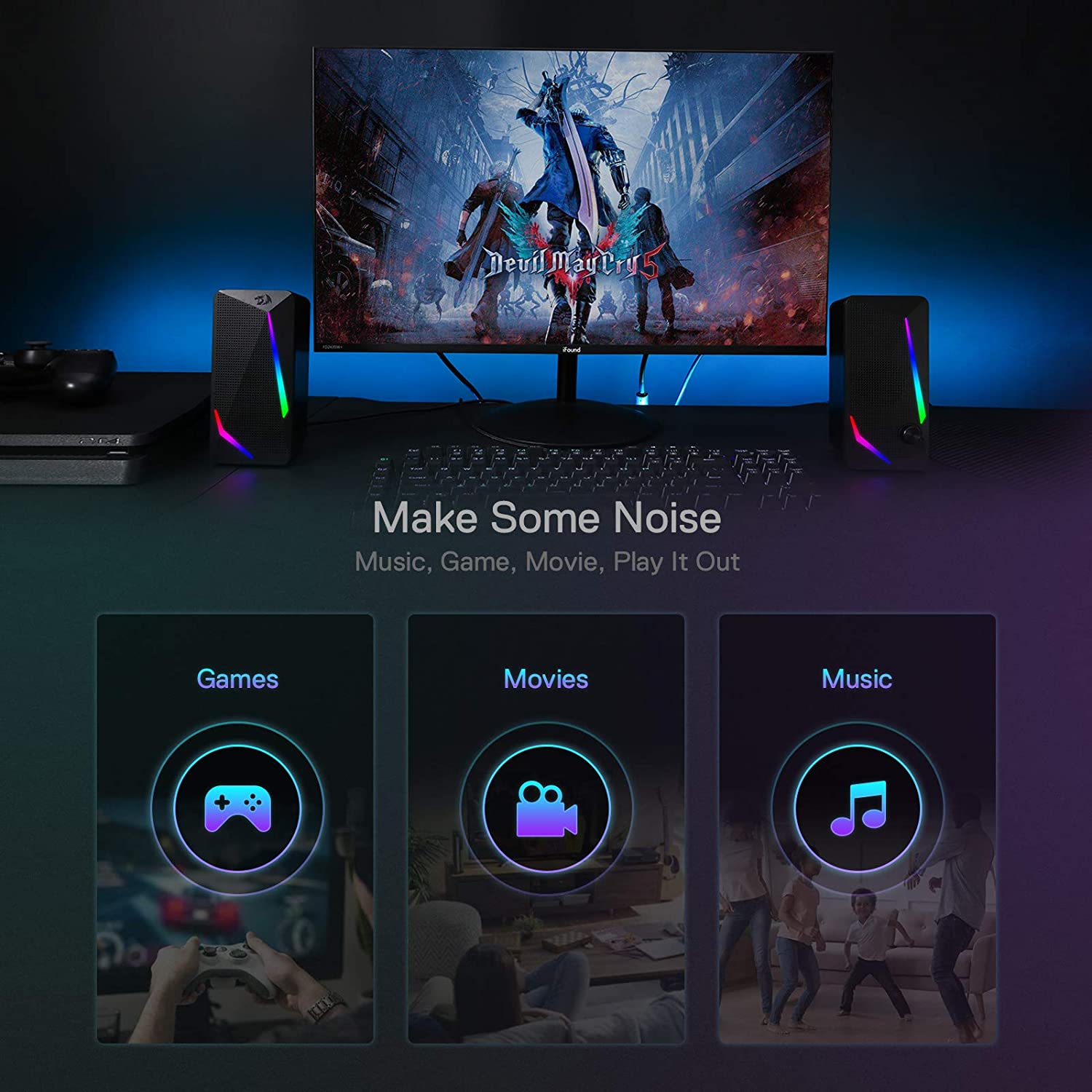 (Refurbished) Redragon Waltz GS510 - RGB 2.0 Channel Gaming Wired Desktop Speakers