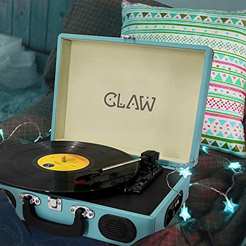 Refurbished CLAW Stag Portable - Turntable with Built-in Stereo Speakers (Blue)