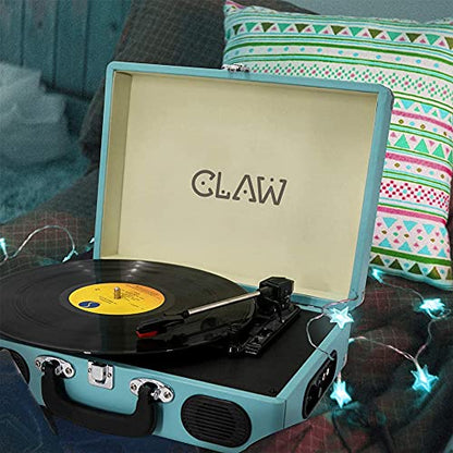 Refurbished CLAW Stag Portable - Turntable with Built-in Stereo Speakers (Blue)