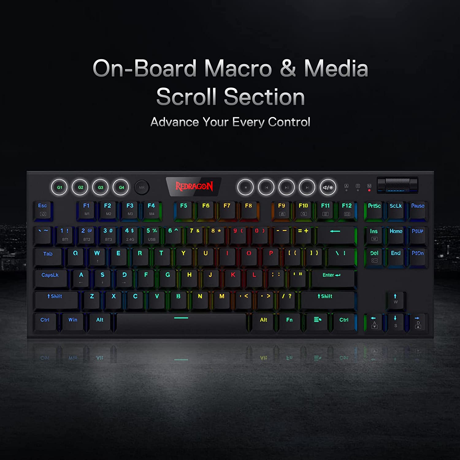 Redragon Horus K621 PRO TKL Wired+2.4Ghz+BT Mechanical Keyboard Black (Red Switch)