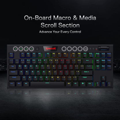 Redragon Horus K621 PRO TKL Wired+2.4Ghz+BT Mechanical Keyboard Black (Red Switch)