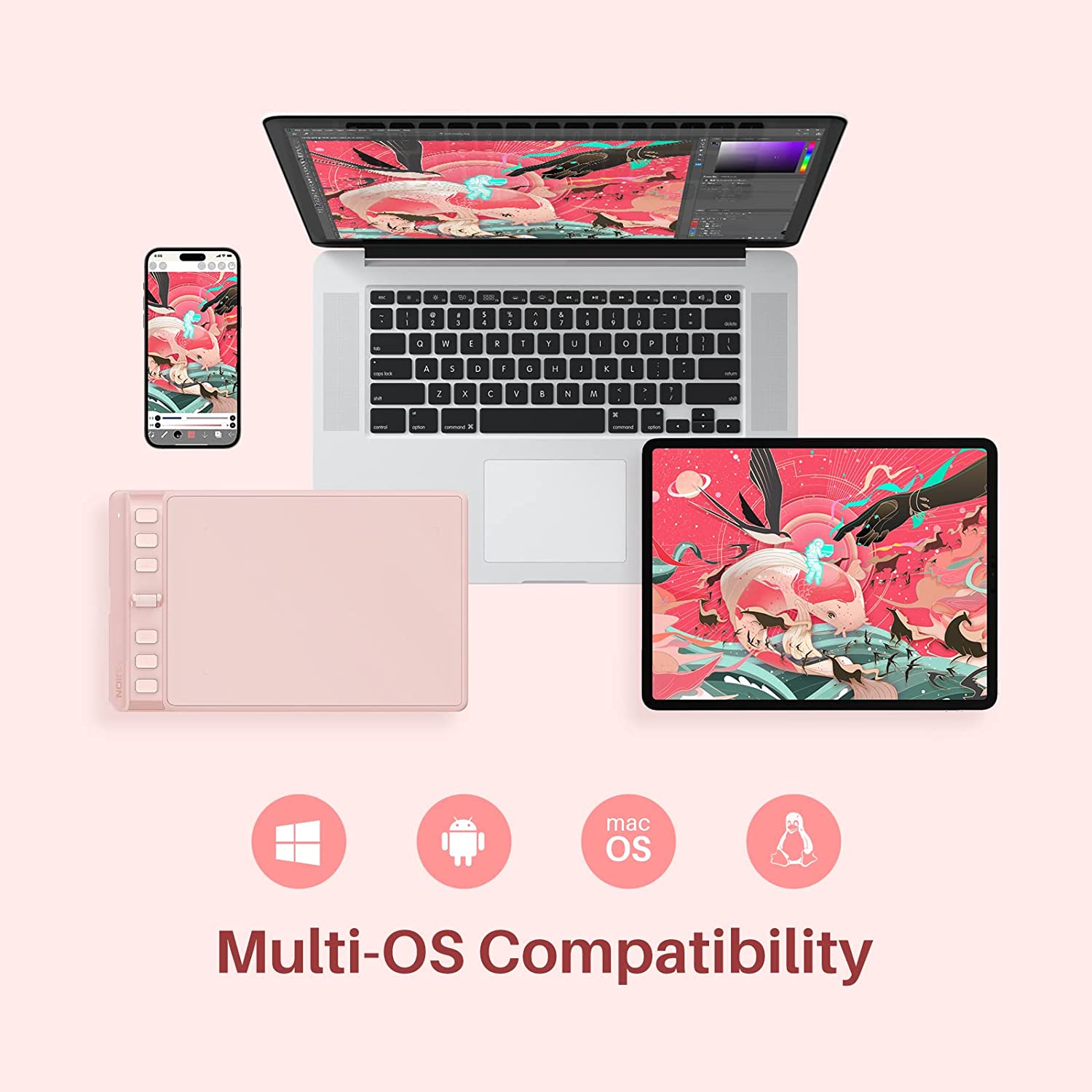 (Refurbished) Huion Inspiroy 2 H641P - Small Digital Graphic Tablet (Sakura Pink)