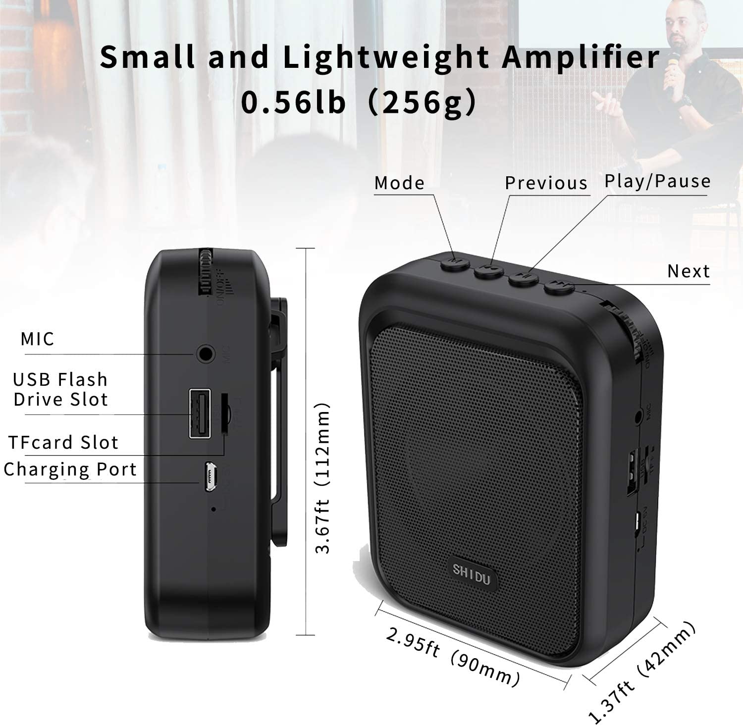 (Refurbished) Shidu M100 - Wired Portable Mini Voice Amplifier with Bluetooth Speakers