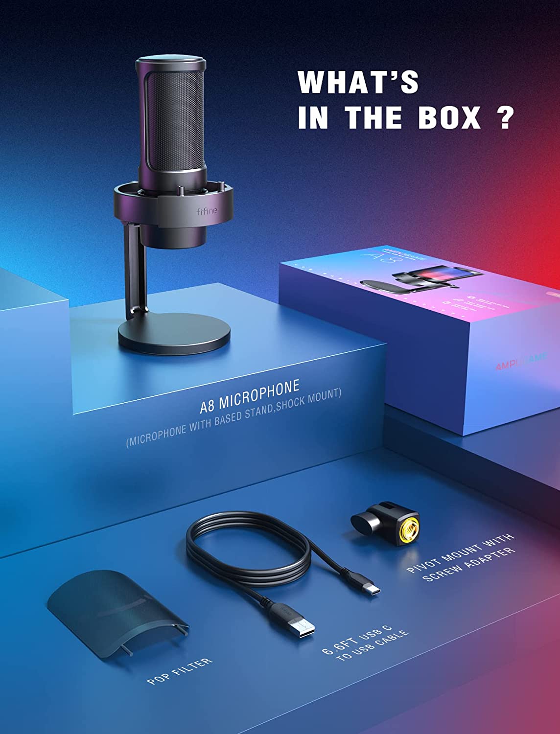 Fifine Ampligame A8 - USB Gaming Microphone