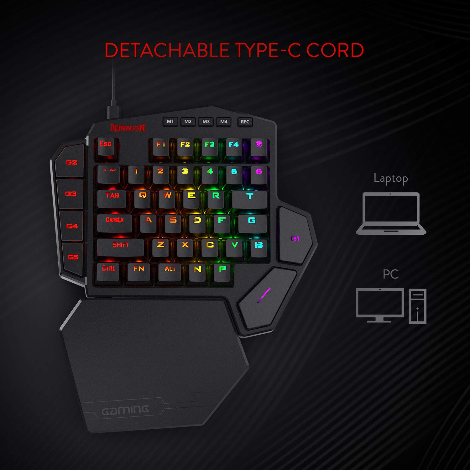 Redragon Diti K585 - One Handed Wired RGB Mechanical Keyboard (Blue Switch)