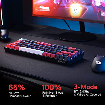 Redragon Castor K631 Pro - 65% Bluetooth + 2.4Ghz Wireless + Wired RGB Mechanical Keyboard (Red Switch)