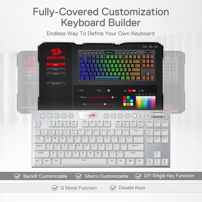 Redragon Horus K621 PRO TKL Wired+2.4Ghz+BT Mechanical Keyboard White (Red Switch)