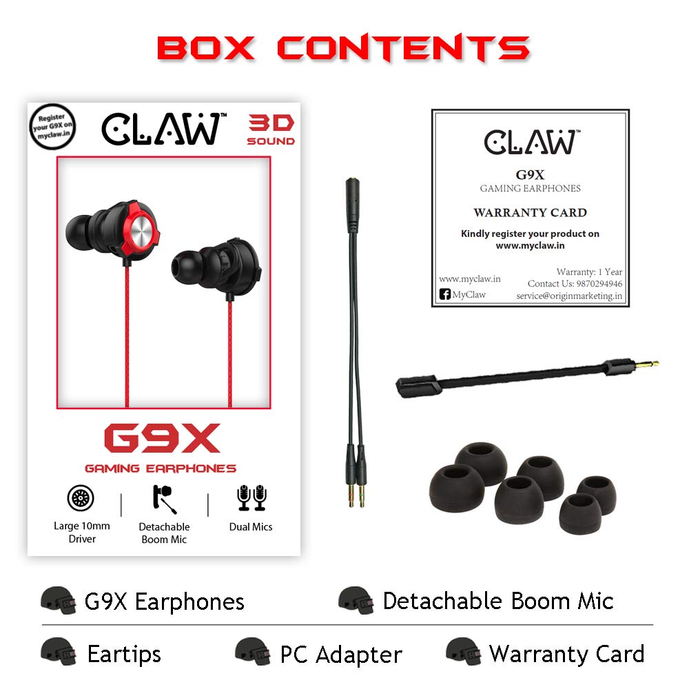 CLAW G9X - Single Driver Gaming Earphone (Red)