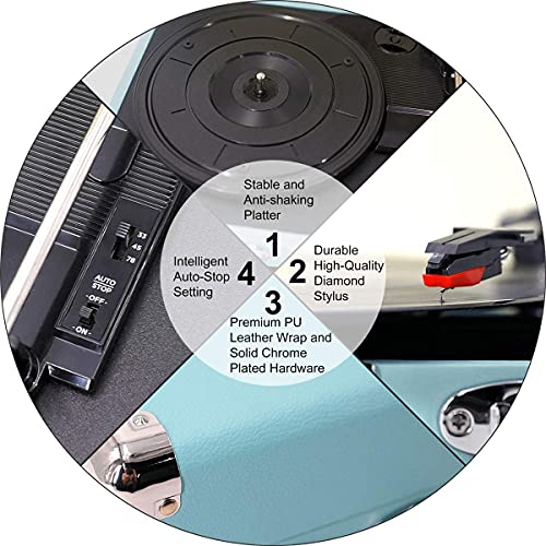 Refurbished CLAW Stag Portable - Turntable with Built-in Stereo Speakers (Blue)
