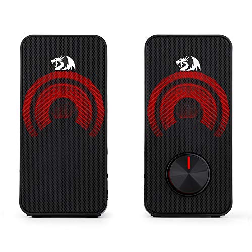 (Refurbished) Redragon Stentor GS500 - 2.0 Channel Stereo Desktop Wired Gaming Computer Speaker with Red Backlight