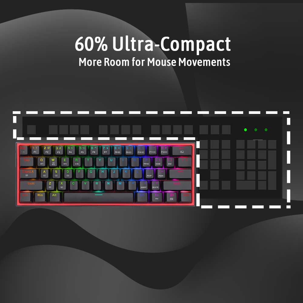 Redragon Fizz Pro K616 - 60% Wired+2.4ghz+Bt Mechanical Keyboard Black (Red Switch)