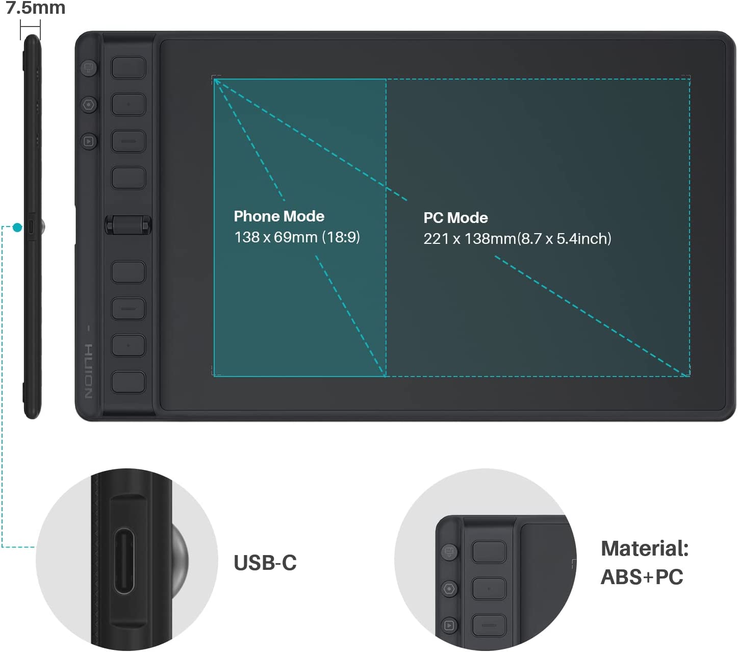 Huion Inspiroy 2 H951P - Medium Digital Graphic Tablet (Black)