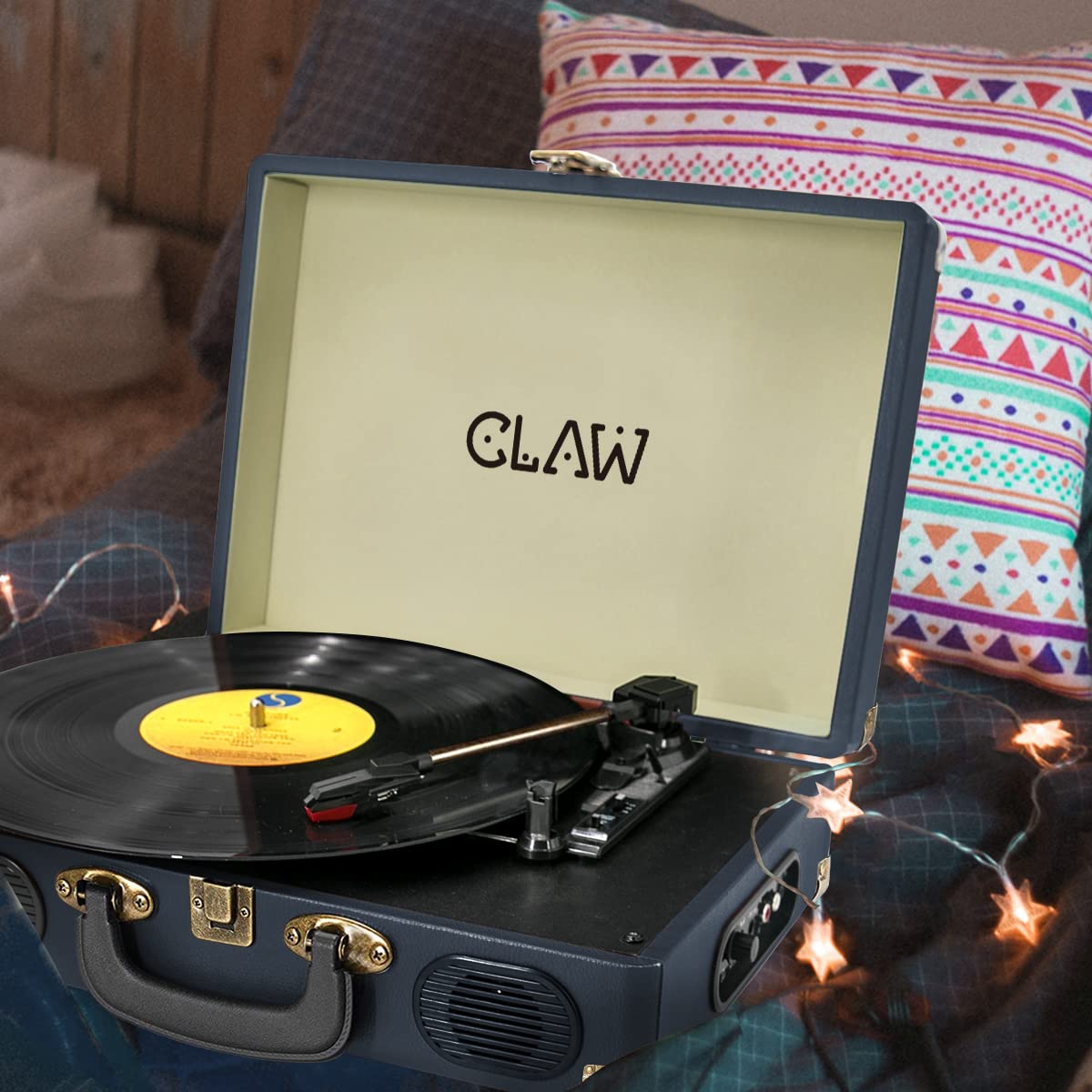 Refurbished CLAW Stag Portable - Turntable with Built-in Stereo Speakers (Dark Blue)