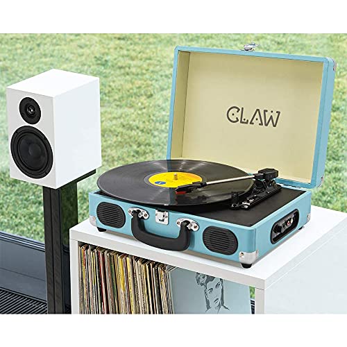 Refurbished CLAW Stag Portable - Turntable with Built-in Stereo Speakers (Blue)