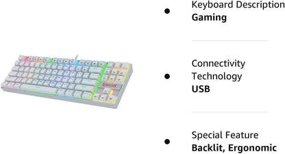 (Refurbished) Redragon Kumara K552 - TKL Wired Mechanical Keyboard RGB White (Red Switch)