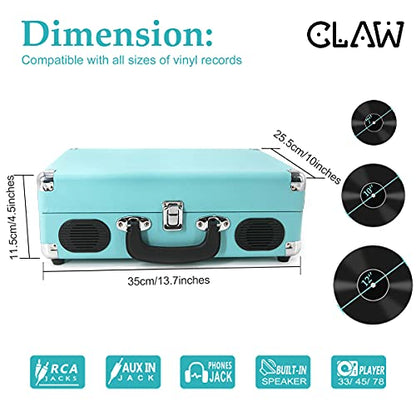 Refurbished CLAW Stag Portable - Turntable with Built-in Stereo Speakers (Blue)