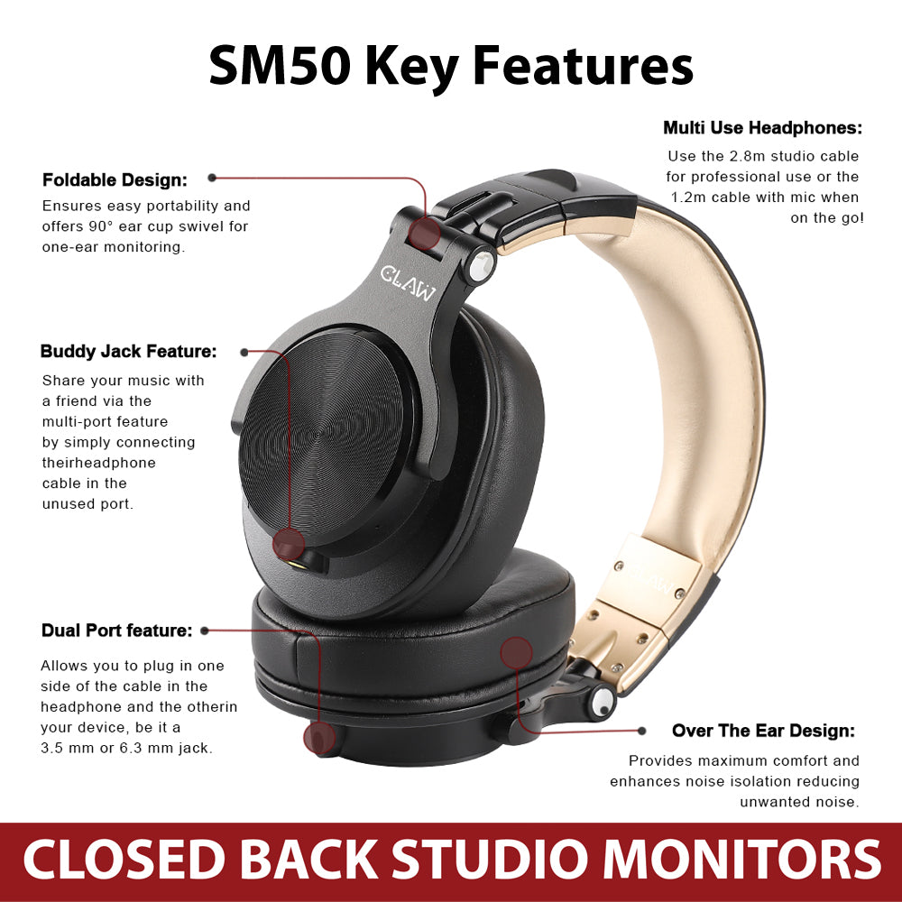 CLAW SM50 - Studio Monitoring Wired Headphone (Gold) (Use Code ORIGIN10 to Get 10% DIscount)