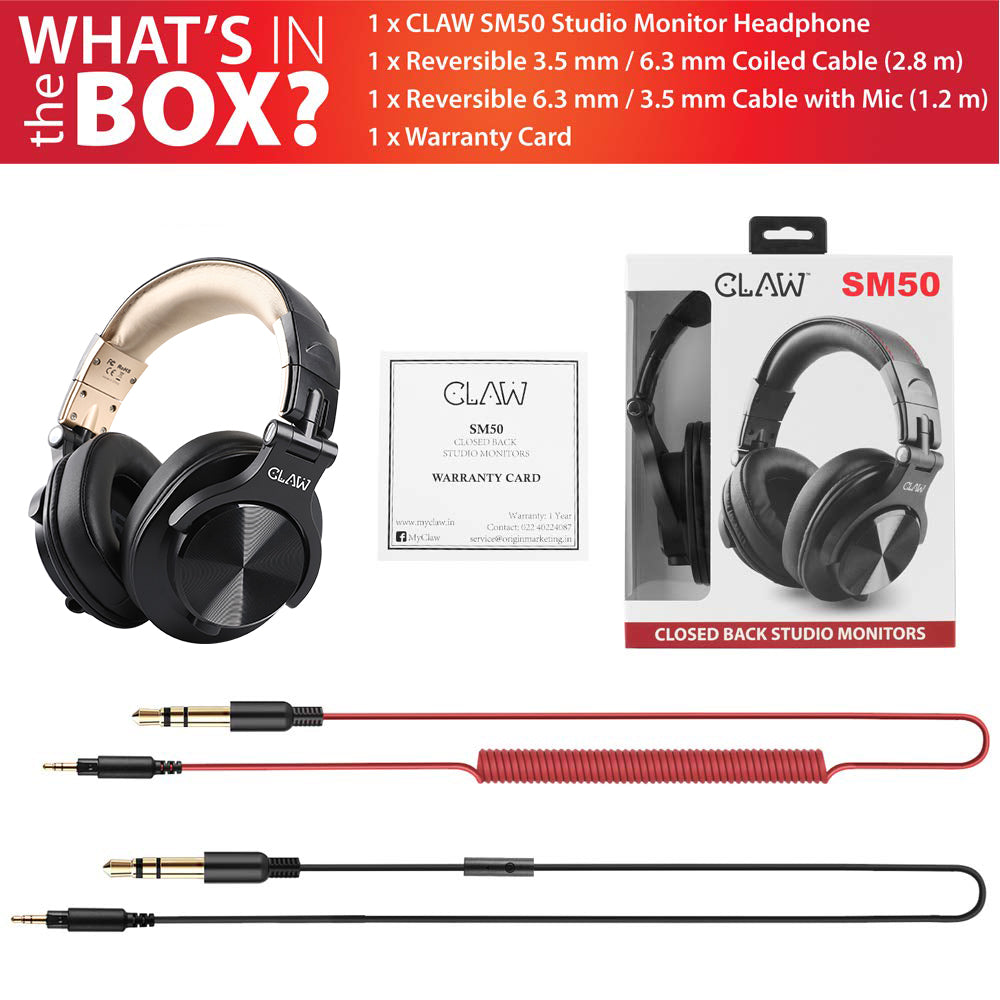 CLAW SM50 - Studio Monitoring Wired Headphone (Gold) (Use Code ORIGIN10 to Get 10% DIscount)