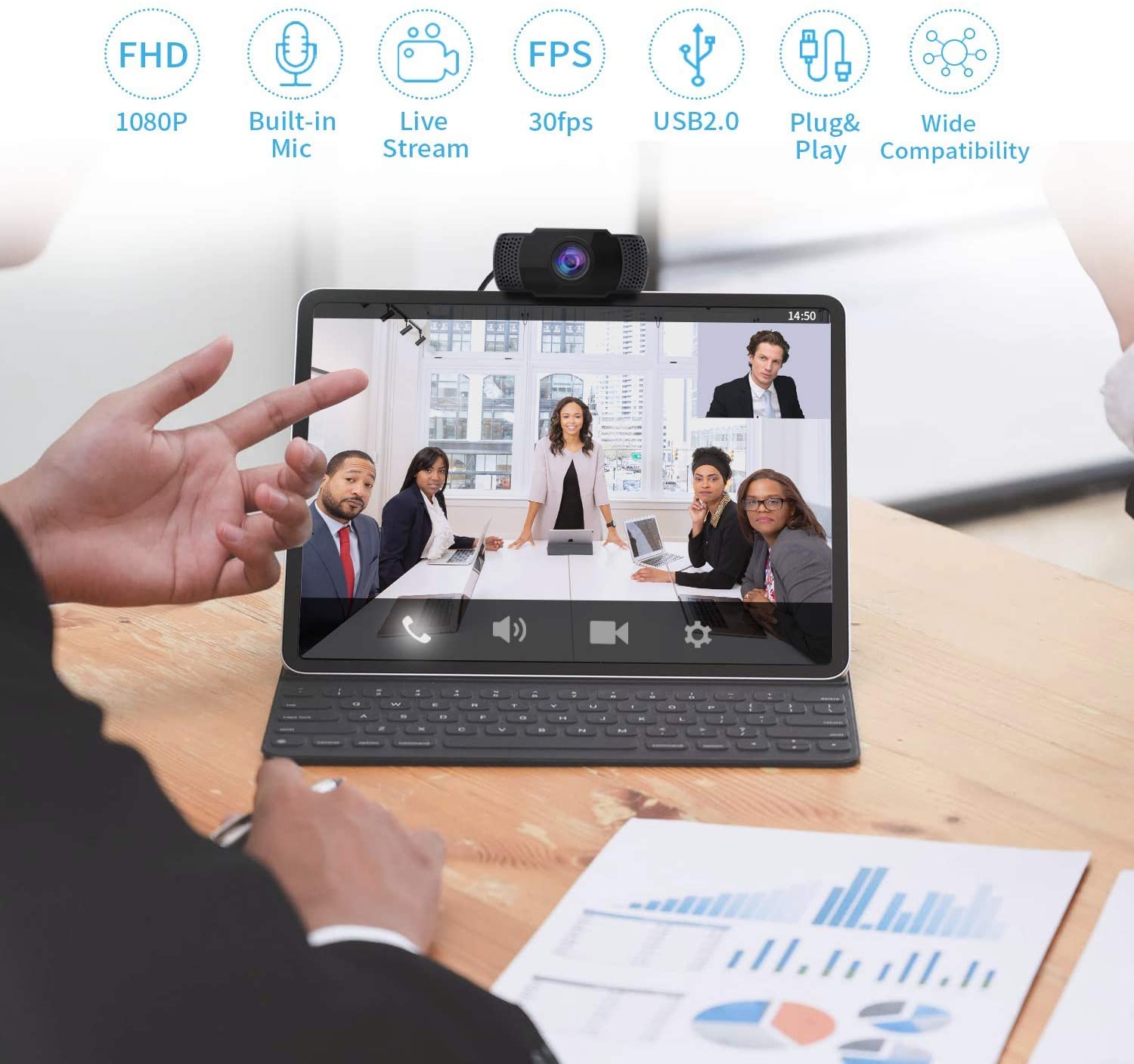 Wansview 1080P USB Webcam with Dual Microphone