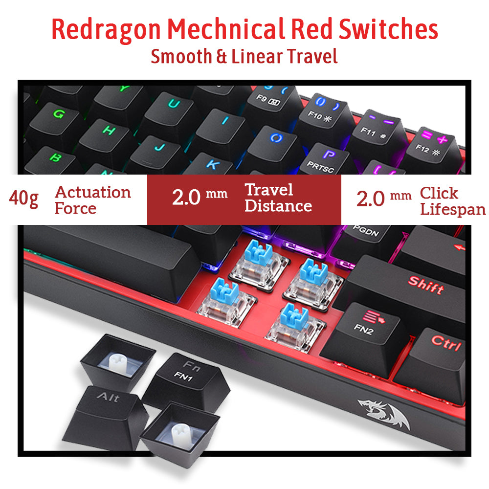 Redragon Fizz K617 - 60% Wired Mechanical Keyboard Black (Red Switches)