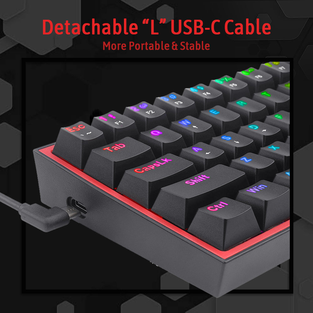 Redragon Fizz K617 - 60% Wired Mechanical Keyboard Black (Red Switches)